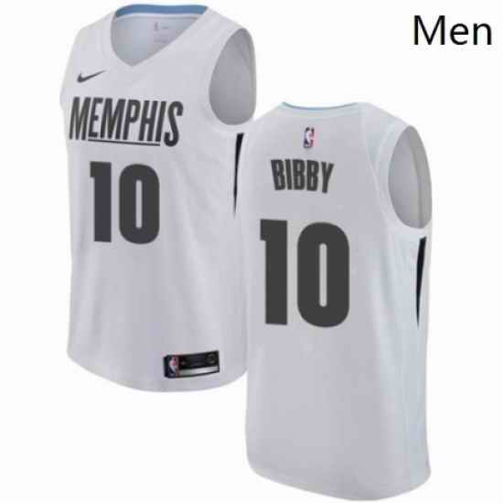 Mens Nike Memphis Grizzlies 10 Mike Bibby Authentic White NBA Jersey City Edition
